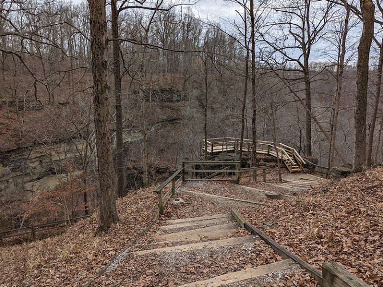 Hoffman Falls observation deck at Clifty Falls State Park